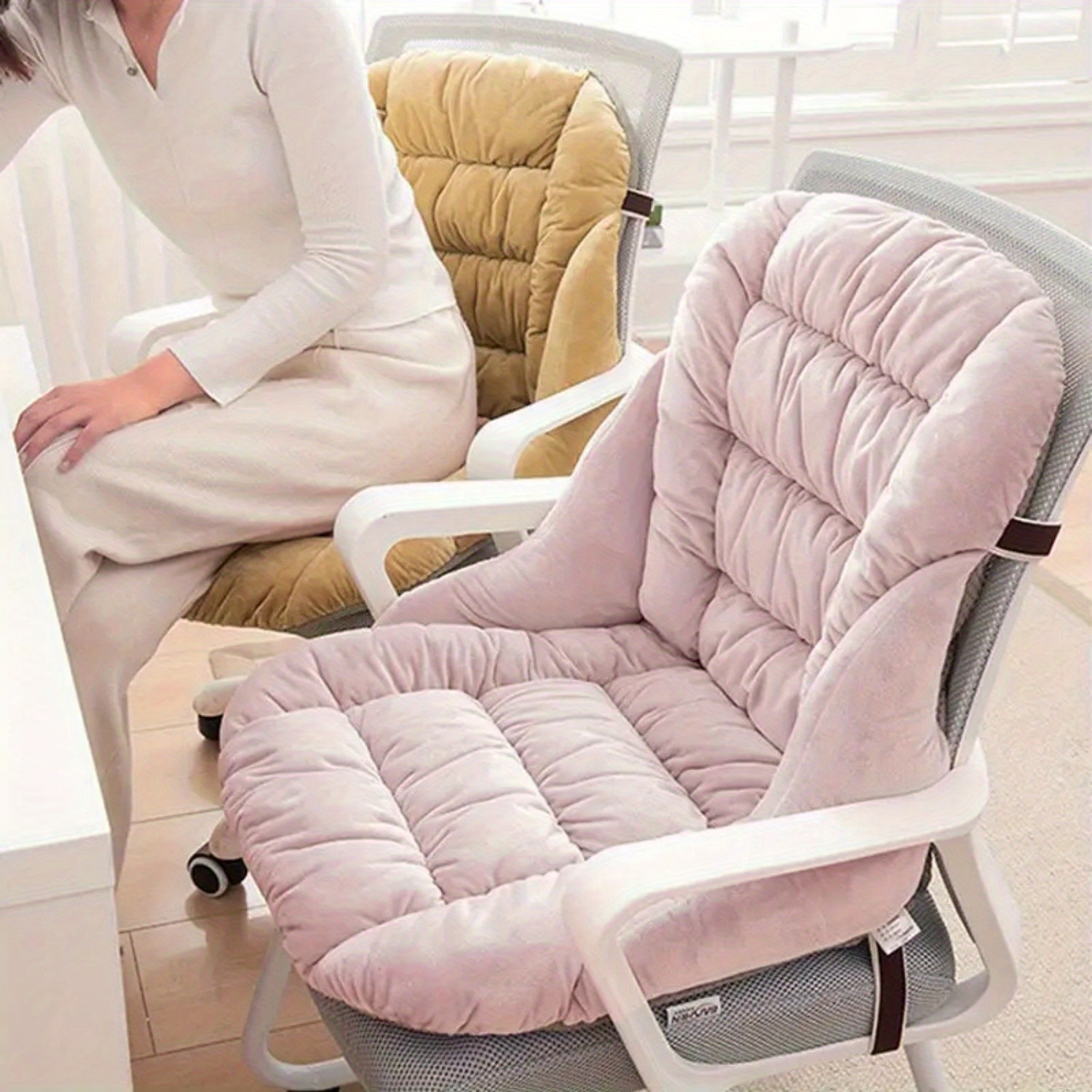 HAOZCL Ergonomic Office Chair Cushion with Integrated Backrest  Thick, Washable Seat Pad for Comfort and Support