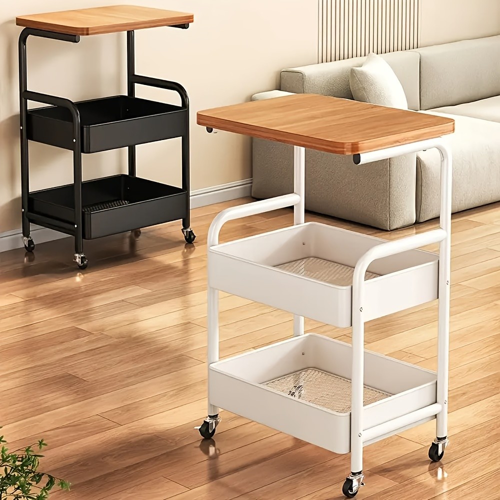 HAOZCL 3-Tier Rolling Cart with Tabletop  Durable Carbon Steel Frame for Easy Mobility and Versatile Storage