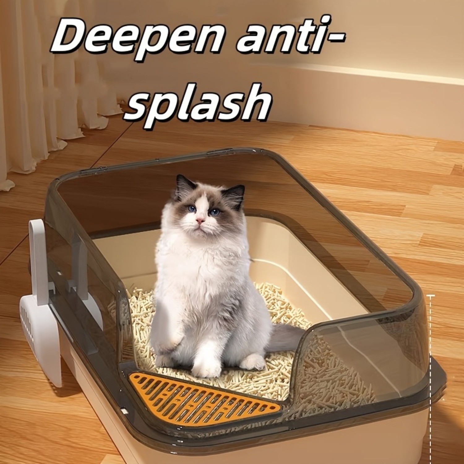 HAOZCL Extra Large Half-Closed Cat Litter Box with High Fence  Durable PVC Litter Box for Multi-Cat Families with Included Scoop