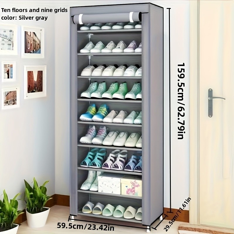 HAOZCL 10-Tier Metal Shoe Rack with Dustproof Cover  Large Capacity Organizer for Entryway, Home, and Dorm Storage