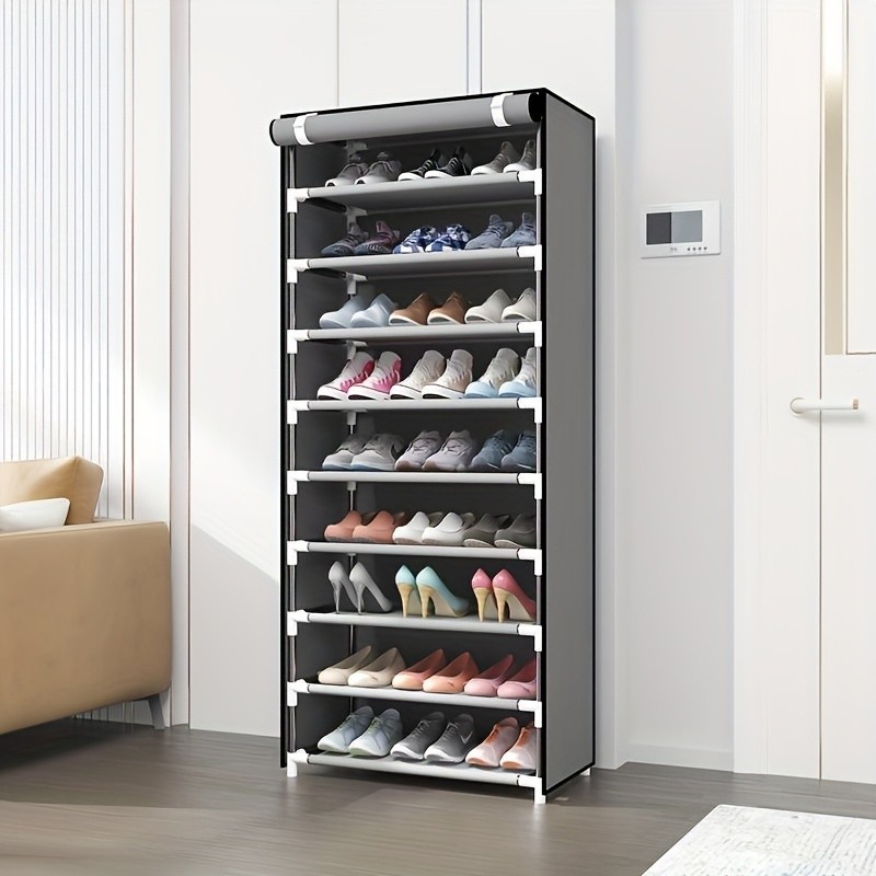 HAOZCL 10-Tier Metal Shoe Rack with Dustproof Cover  Large Capacity Organizer for Entryway, Home, and Dorm Storage