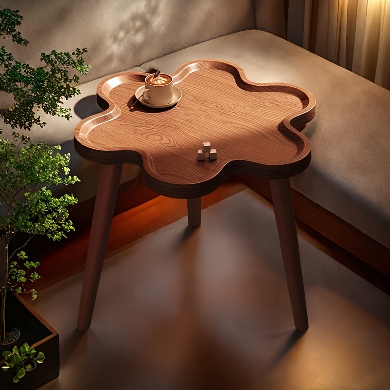 HAOZCL Round Side Table with Storage Rack  Vintage Hardwood Coffee Table with Geometric Pattern Top for Living Room, Bedroom, and Balcony