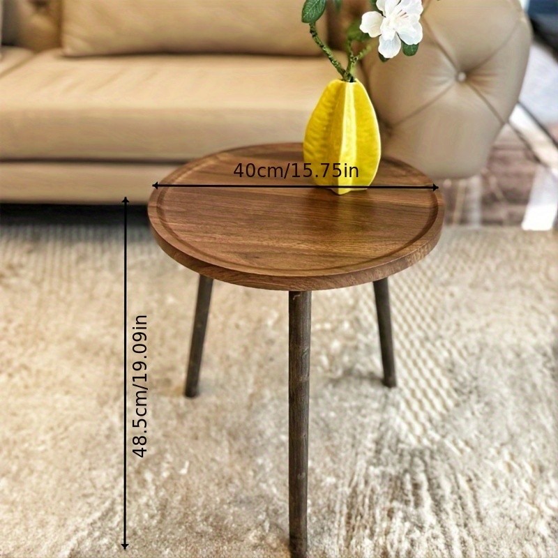 HAOZCL Round Side Table with Storage Rack  Vintage Hardwood Coffee Table with Geometric Pattern Top for Living Room, Bedroom, and Balcony