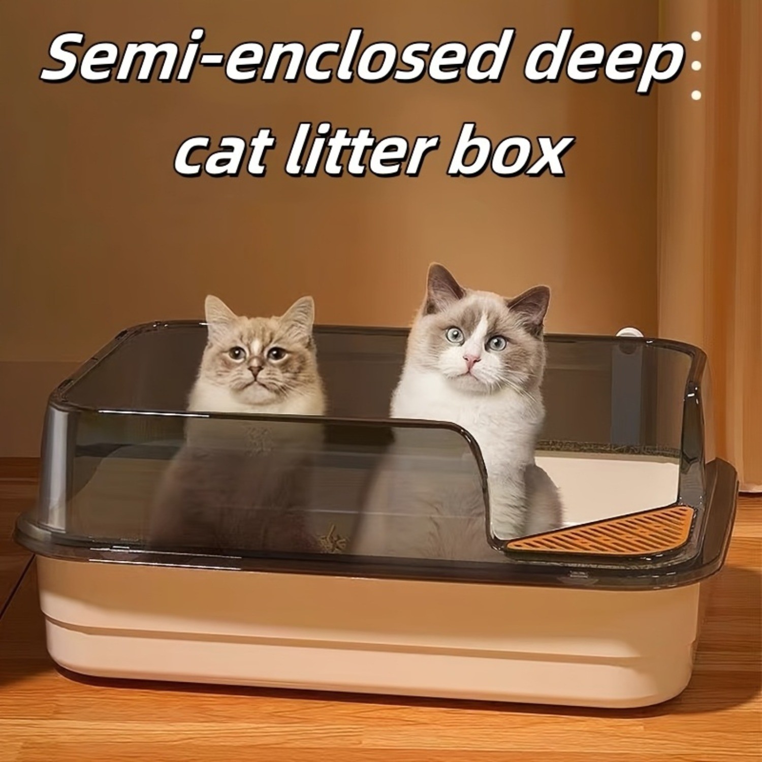 HAOZCL Extra Large Half-Closed Litter Box with High Fence and Cleaning Spoon  Spacious, Splash-Proof Design for Multi-Cat Homes and Easy Maintenance
