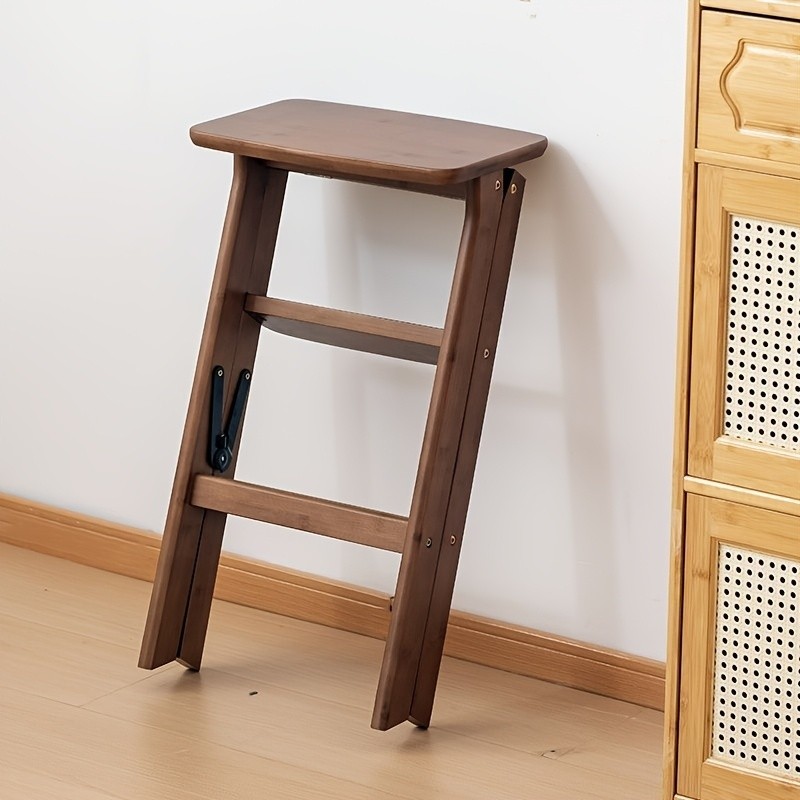 HAOZCL Multi-Functional 3-Tier Folding Step Stool  Portable Ladder with Natural Finish for Home, Office, and Outdoor Use