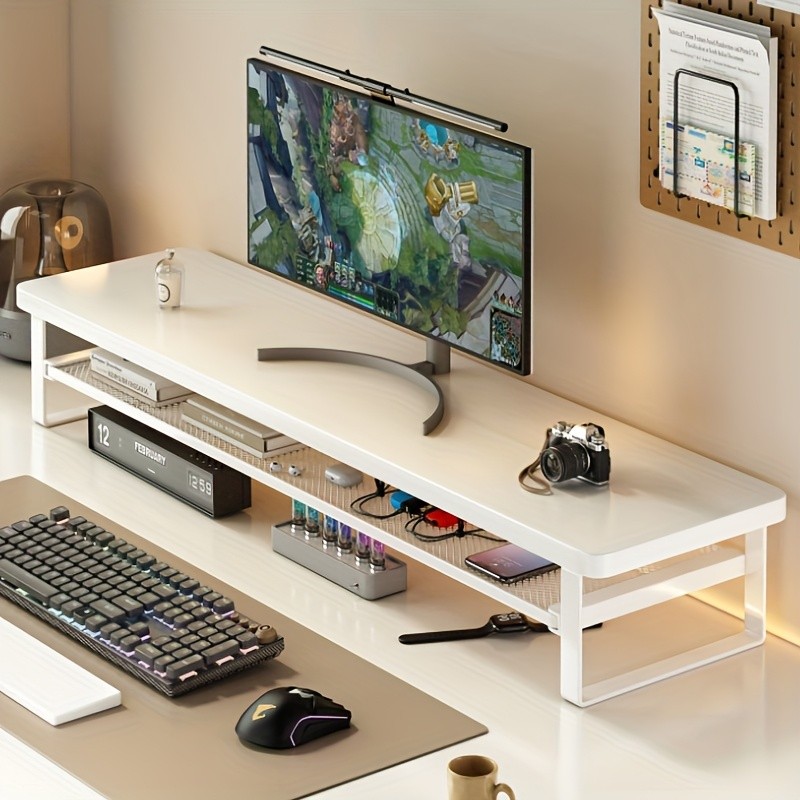 HAOZCL Dual-Layer Computer Desk Stand with Storage Drawers  Heavy-Duty, Space-Saving Workstation with Monitor Stand & Keyboard Tray
