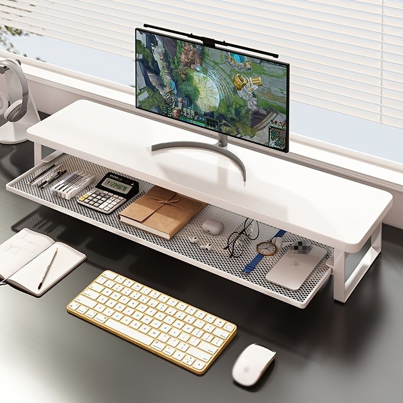HAOZCL Dual-Layer Computer Desk Stand with Storage Drawers  Heavy-Duty, Space-Saving Workstation with Monitor Stand & Keyboard Tray