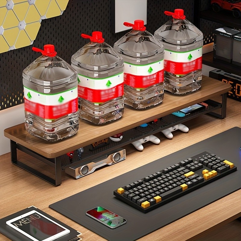 HAOZCL Dual-Layer Computer Desk Stand with Storage Drawers  Heavy-Duty, Space-Saving Workstation with Monitor Stand & Keyboard Tray