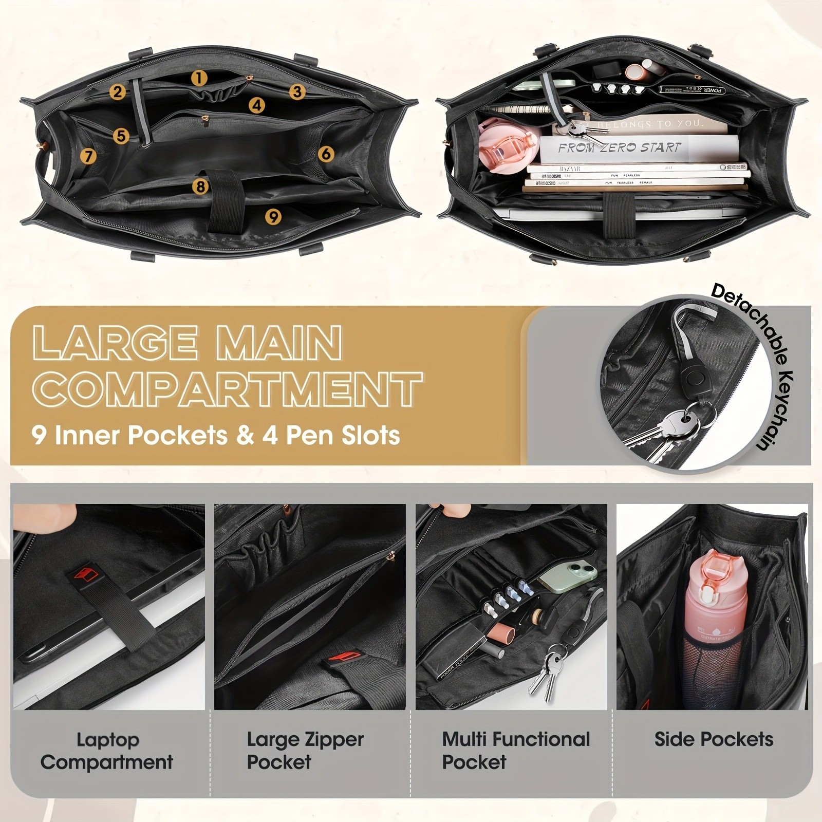 NEWHEY Womens 39.62 cm Laptop Tote Bag  Minimalist Style, Lightweight, and Professional for Office & Travel