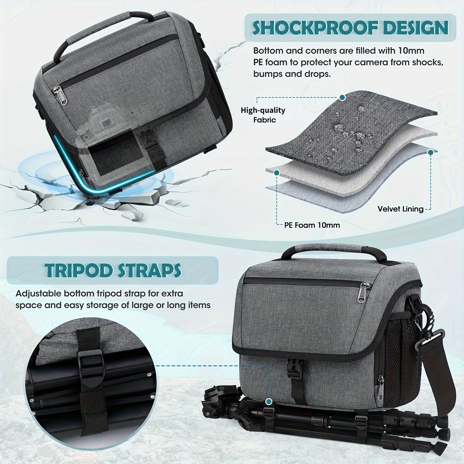 NEWHEY Camera Bag for DSLR, SLR, and Mirrorless Cameras  Durable and Waterproof with Tripod Holder for Outdoor Photography