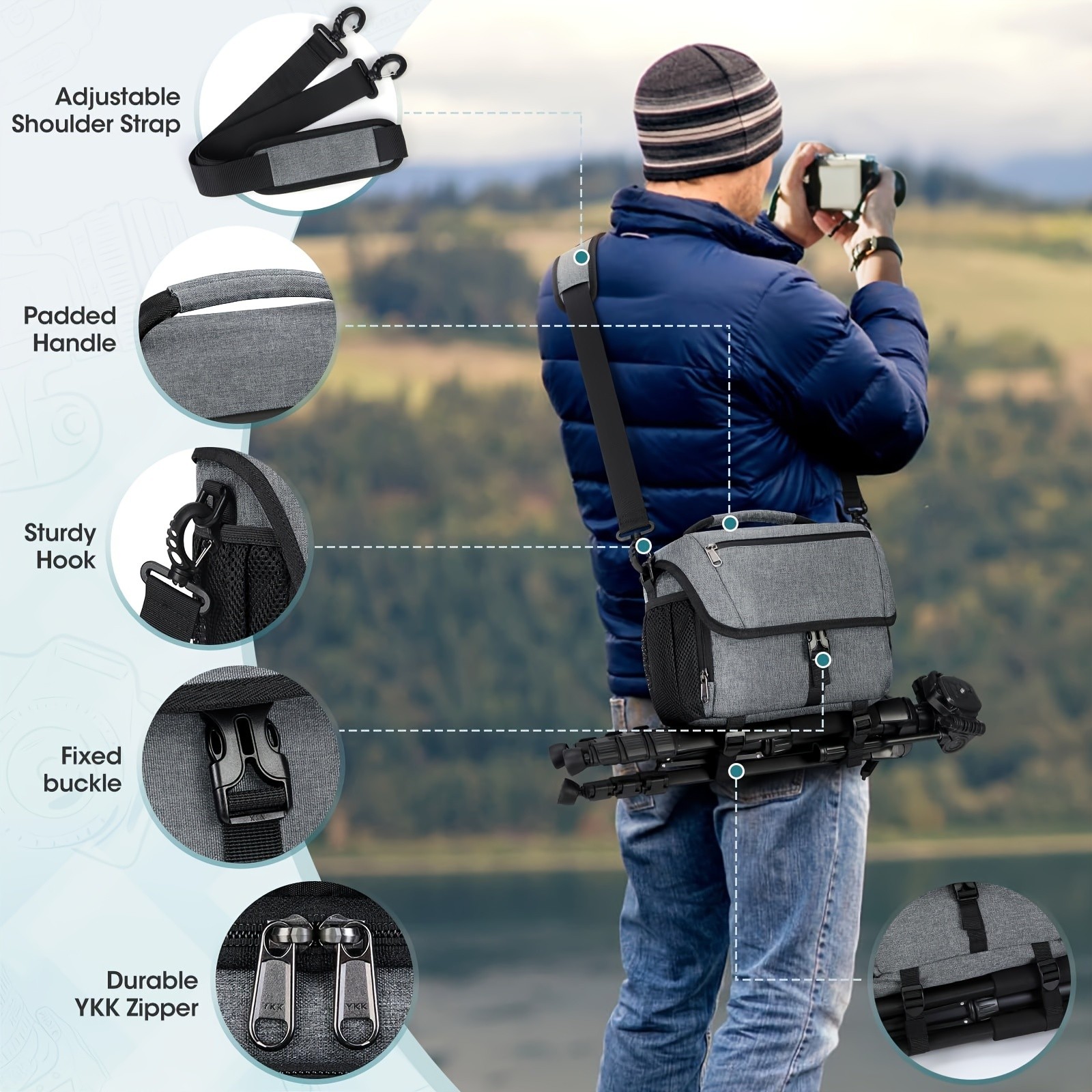 NEWHEY Camera Bag for DSLR, SLR, and Mirrorless Cameras  Durable and Waterproof with Tripod Holder for Outdoor Photography