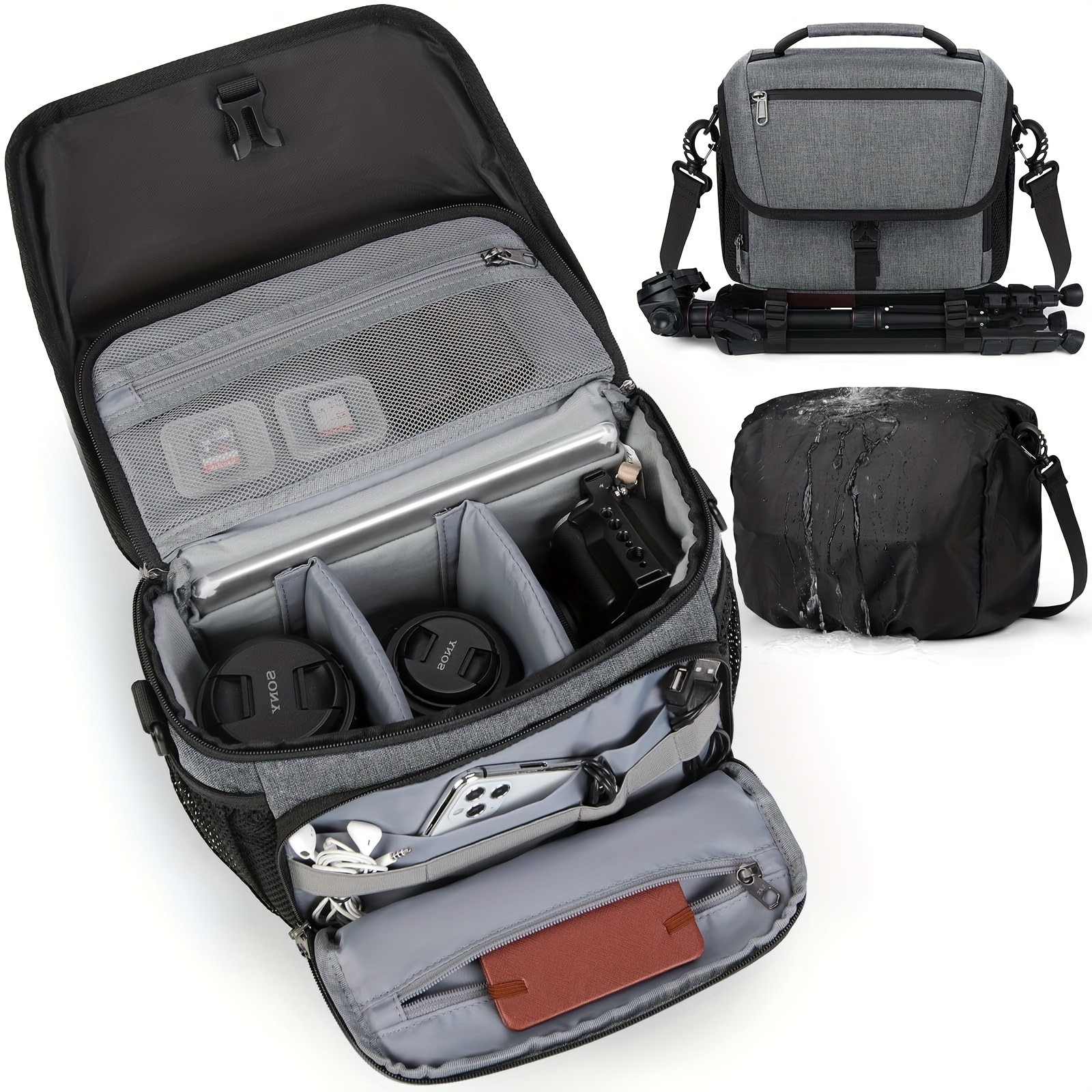NEWHEY Camera Bag for DSLR, SLR, and Mirrorless Cameras  Durable and Waterproof with Tripod Holder for Outdoor Photography