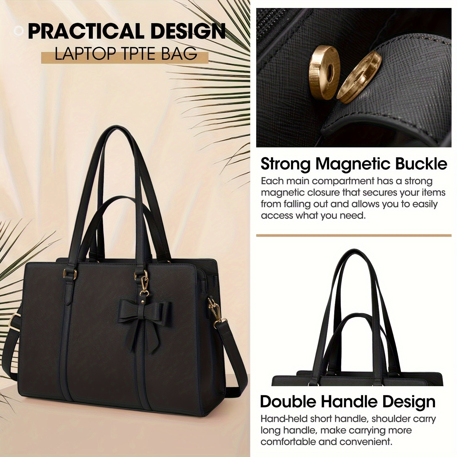 NEWHEY Elegant Black Laptop Bag for Women  Stylish, Professional, and Perfect for Business and Work