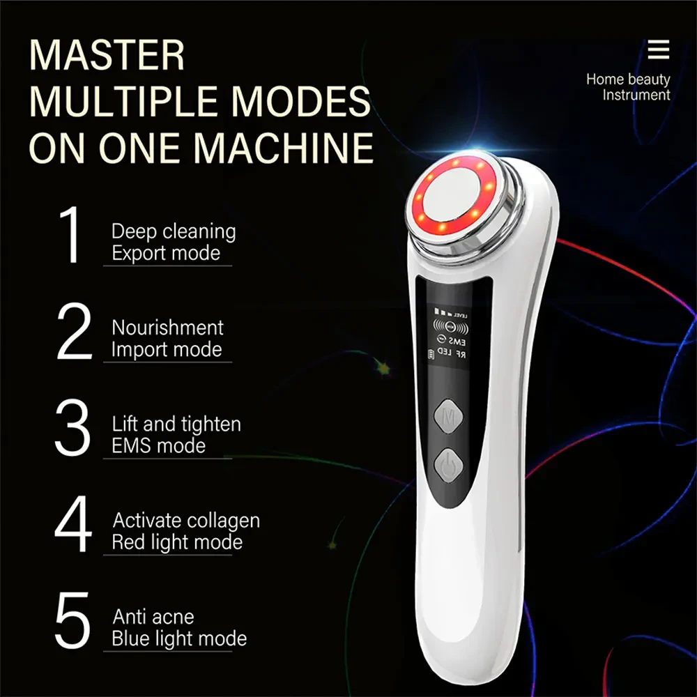 RF & EMS Multi Functional Beauty Devices With Red Blue Light Therapy, Deep Cleansing On Skin Care Tools