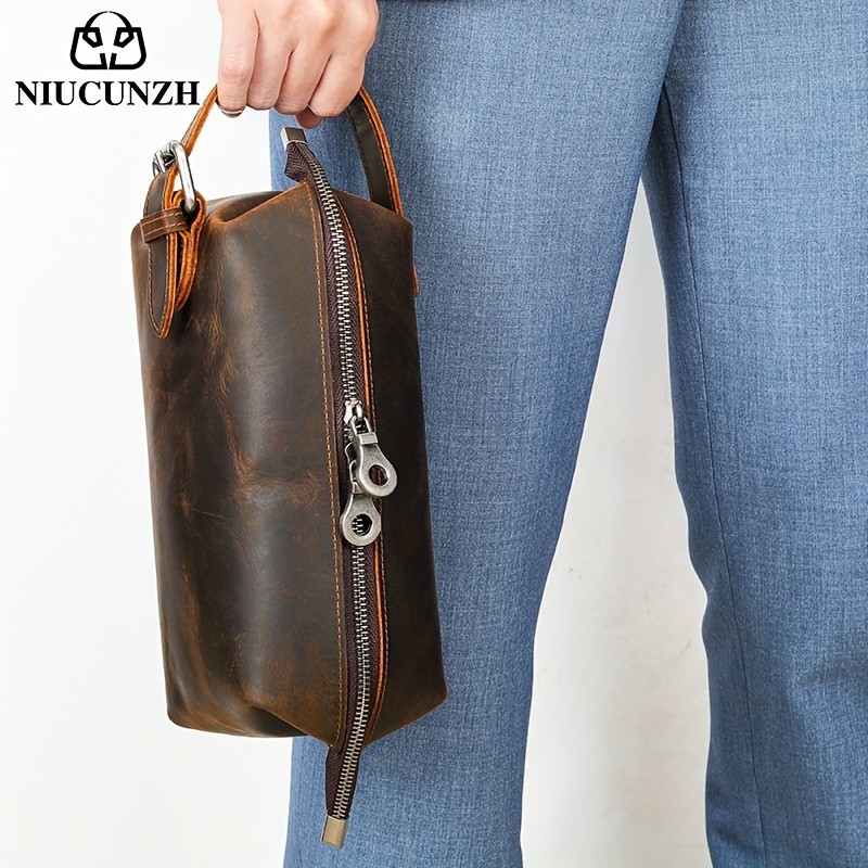 NIUCUNZH Mens Vintage Multi-functional Genuine Leather Toiletry Bag  Stylish and Spacious for Travel, Grooming, and Everyday Essentials