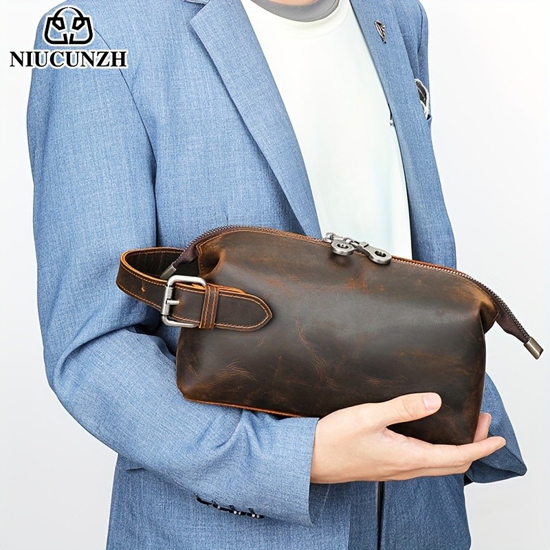 NIUCUNZH Mens Vintage Multi-functional Genuine Leather Toiletry Bag  Stylish and Spacious for Travel, Grooming, and Everyday Essentials