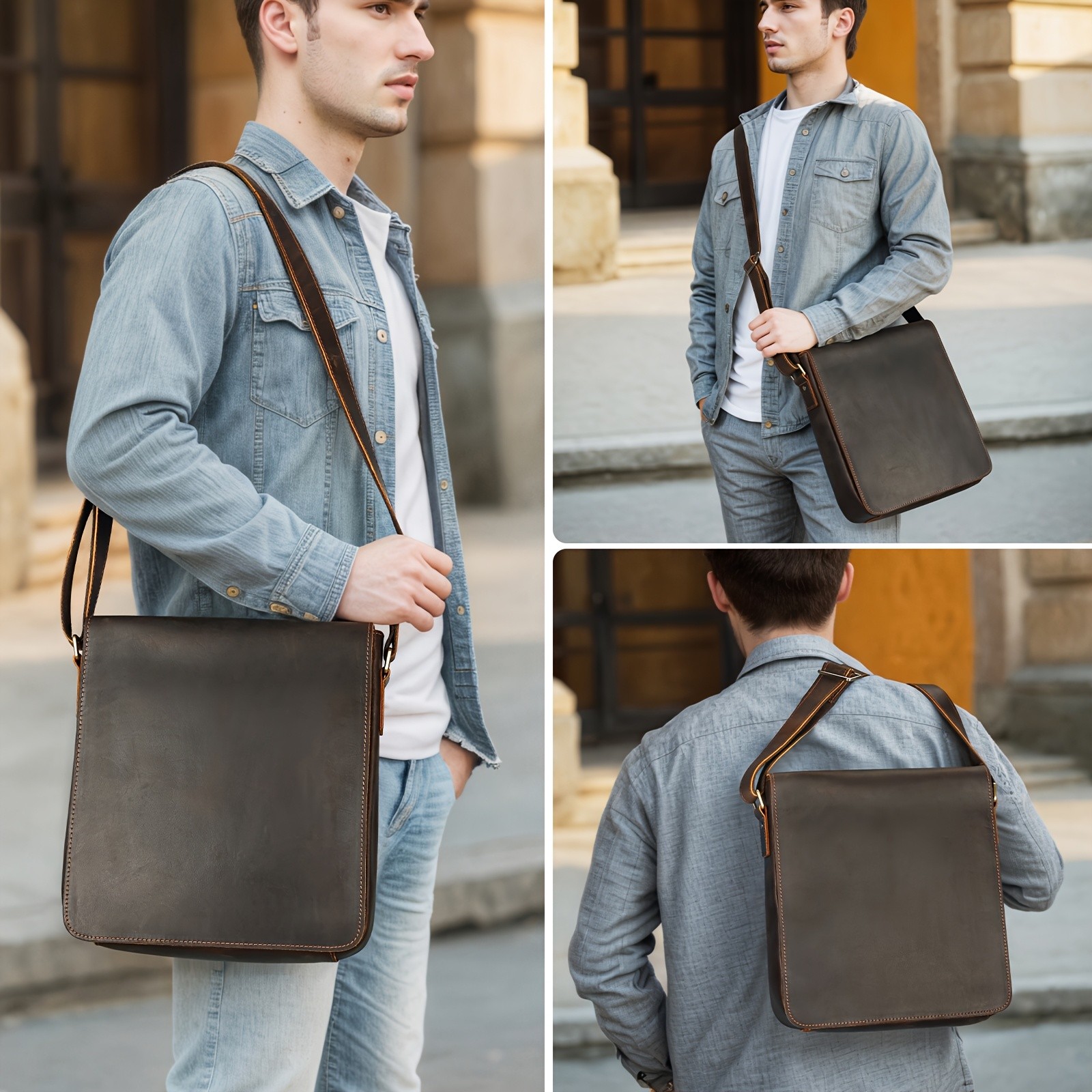 NIUCUNZH Men's Vintage Full-Genuine Crazy Horse Leather Satchel  Stylish, Durable, and Perfect for Outdoor Travel and Work