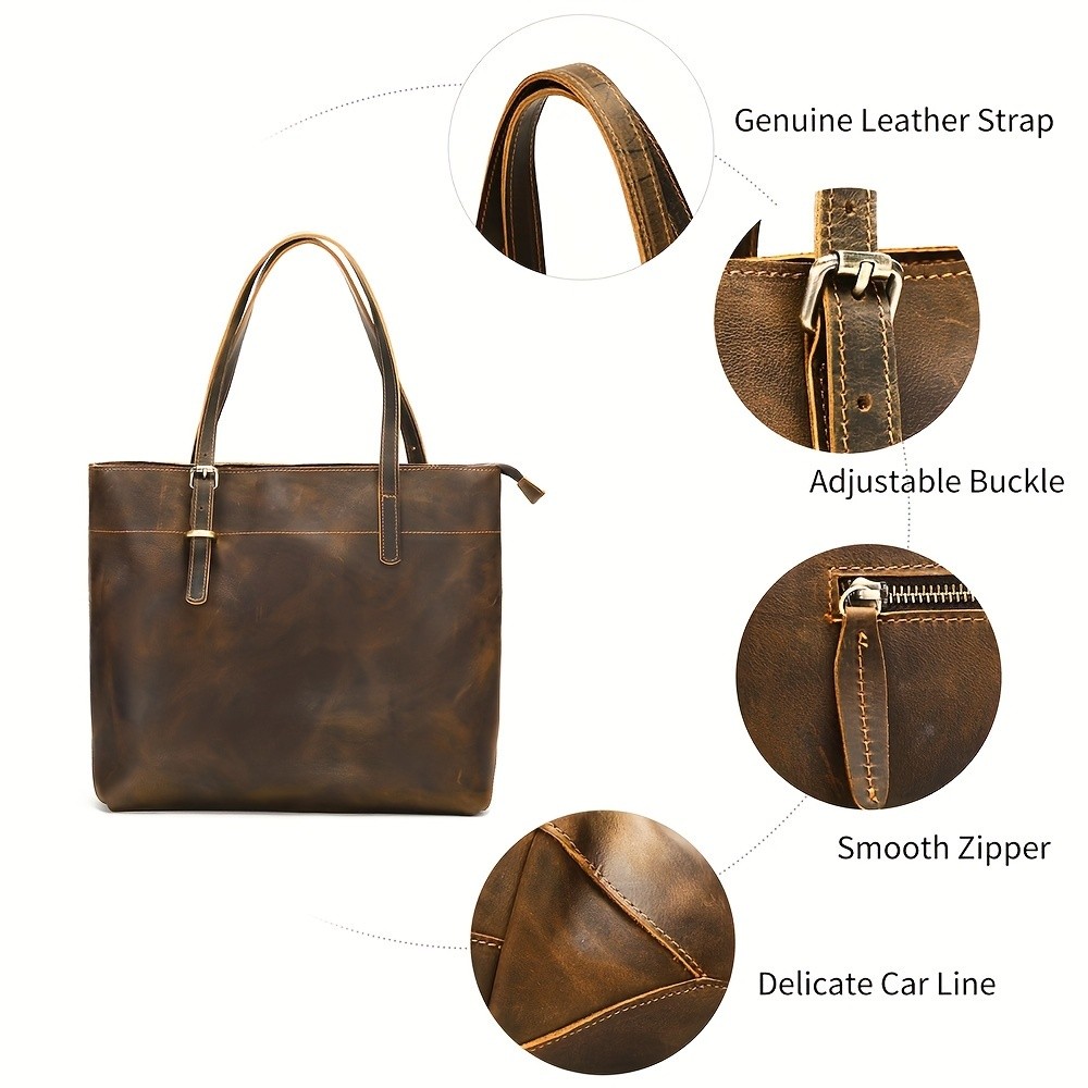 NIUCUNZH Viking-Inspired Retro Style Genuine Leather Tote Bag  Durable, Stylish, and Perfect for Commuting, Travel, and Everyday Use