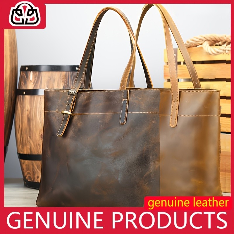 NIUCUNZH Viking-Inspired Retro Style Genuine Leather Tote Bag  Durable, Stylish, and Perfect for Commuting, Travel, and Everyday Use