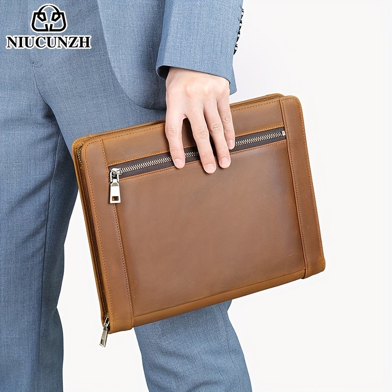 NIUCUNZH Men's Cowhide Clutch Bag  Elegant, Durable, and Perfect for Business and Storage