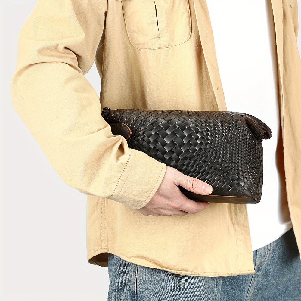 NIUCUNZH Mens Genuine Leather Woven Tote Bag  Stylish, Durable, and Ideal for Daily Commute and Travel