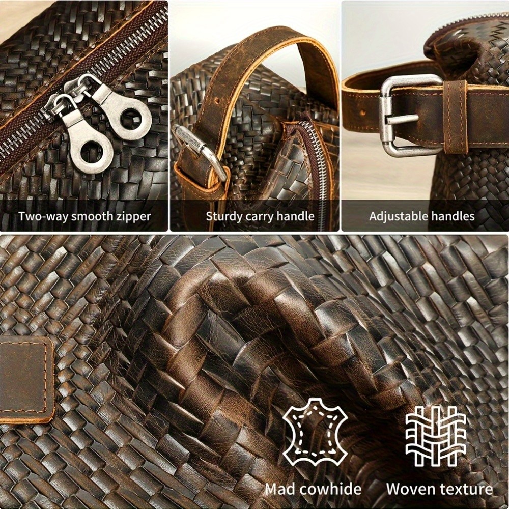 NIUCUNZH Mens Genuine Leather Woven Tote Bag  Stylish, Durable, and Ideal for Daily Commute and Travel