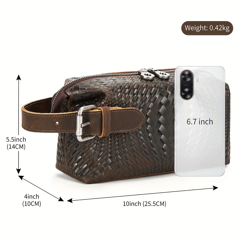 NIUCUNZH Mens Genuine Leather Woven Tote Bag  Stylish, Durable, and Ideal for Daily Commute and Travel