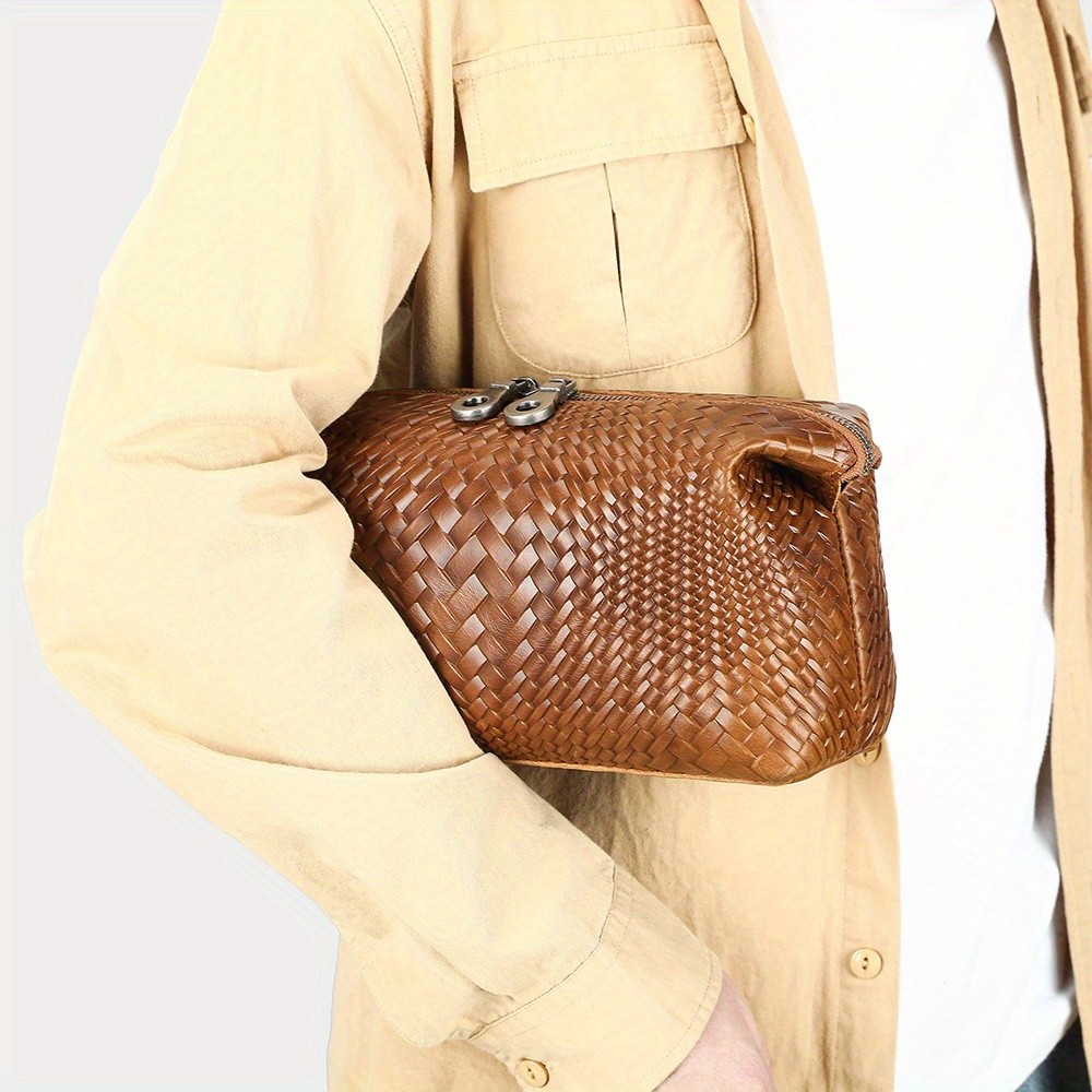 NIUCUNZH Mens Genuine Leather Woven Tote Bag  Stylish, Durable, and Ideal for Daily Commute and Travel