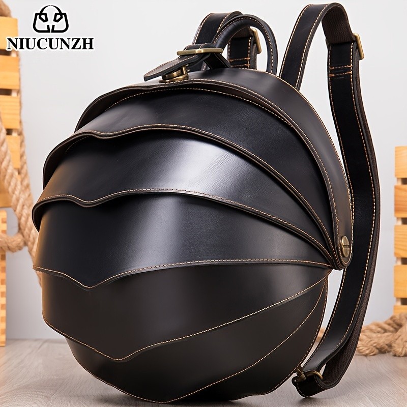 NIUCUNZH Genuine Leather Backpack with Crazy Horse Design  Durable, Spacious, and Ideal for Travel, School, and Outdoor Adventures