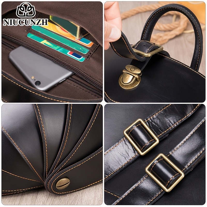 NIUCUNZH Genuine Leather Backpack with Crazy Horse Design  Durable, Spacious, and Ideal for Travel, School, and Outdoor Adventures