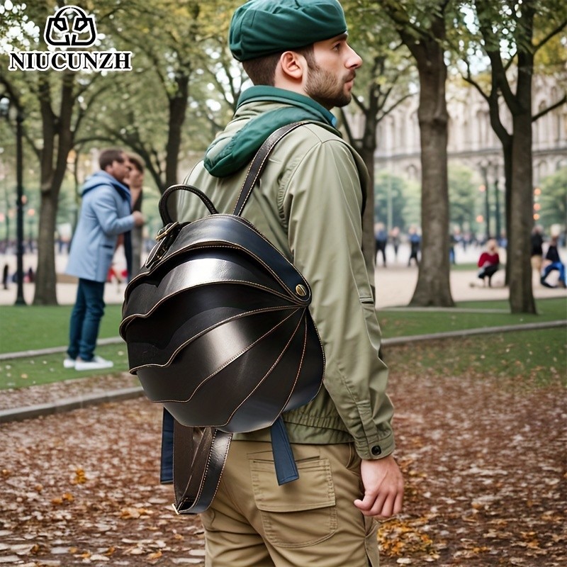 NIUCUNZH Genuine Leather Backpack with Crazy Horse Design  Durable, Spacious, and Ideal for Travel, School, and Outdoor Adventures