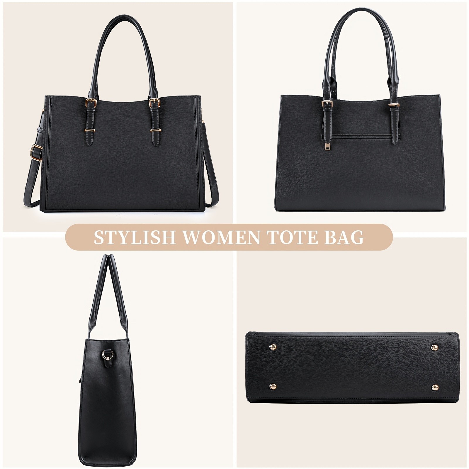 IGOLUMON Womens PU Leather Laptop Tote  Spacious, Elegant, and Perfect for Work, School, and Travel