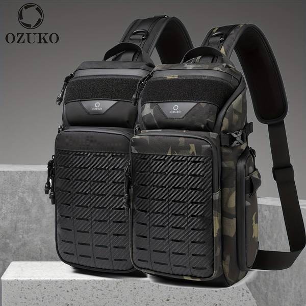 OZUKO Men's Tactical Crossbody Sling Bag  Large Capacity Anti-Scratch Chest Bag for Hiking, Travel, and Casual Use