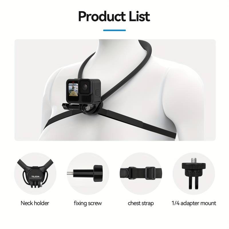 TELESIN Halter Se 2.0 with Air Cushion Adjustable Chest Strap Mount for Hands-Free POV Vlogging and Video Recording