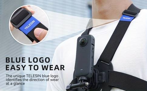 TELESIN Action Camera Chest Harness  Adjustable Strap for Insta360 X2/X3 & DJI Osmo 3  Sturdy, Hands-Free Mount for Outdoor Adventures