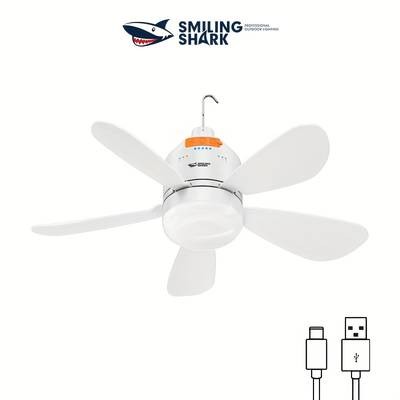 SMILING SHARK 2-in-1 Outdoor Camping Fan Light FS130  USB Rechargeable Fan with Lighting Modes for Camping, Tents, and Home Use