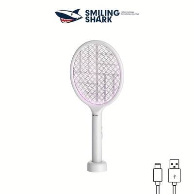SMILING SHARK Electric Fly Swatter 3-in-1 Bug Zapper Racket with Purple Trap Lamp