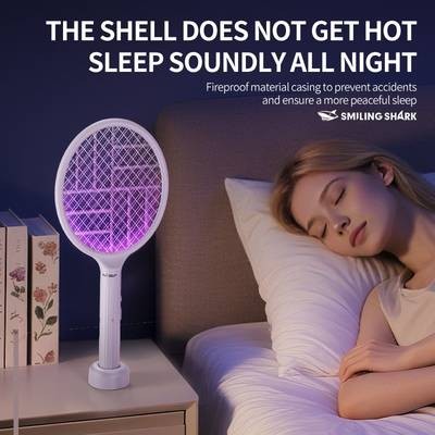 SMILING SHARK Electric Fly Swatter 3-in-1 Bug Zapper Racket with Purple Trap Lamp