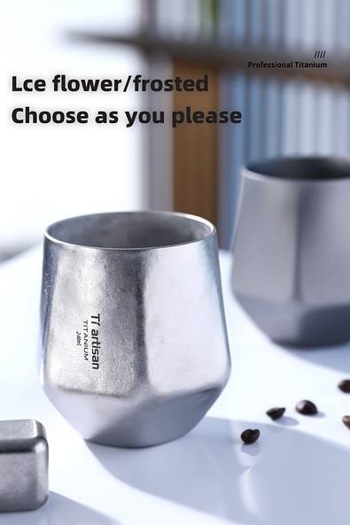Tiartisan Pure Titanium Hexagonal Diamond Cup  240ml/8oz Double-Wall BPA-Free Mug for Whiskey, Coffee, Tea, and Beer