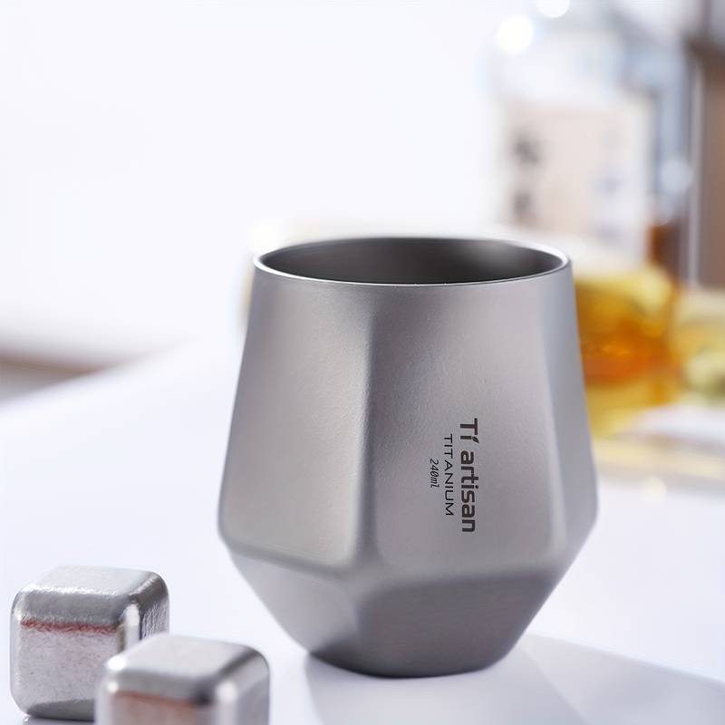 Tiartisan Pure Titanium Hexagonal Diamond Cup  240ml/8oz Double-Wall BPA-Free Mug for Whiskey, Coffee, Tea, and Beer