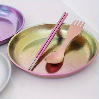 Tiartisan 800ml Pure Titanium Dinner Plate  Multi-Functional Lightweight Round Plate for Camping, Travel, and Home Use