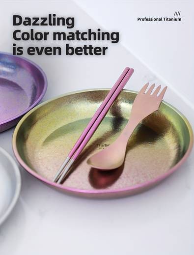 Tiartisan 800ml Pure Titanium Dinner Plate  Multi-Functional Lightweight Round Plate for Camping, Travel, and Home Use