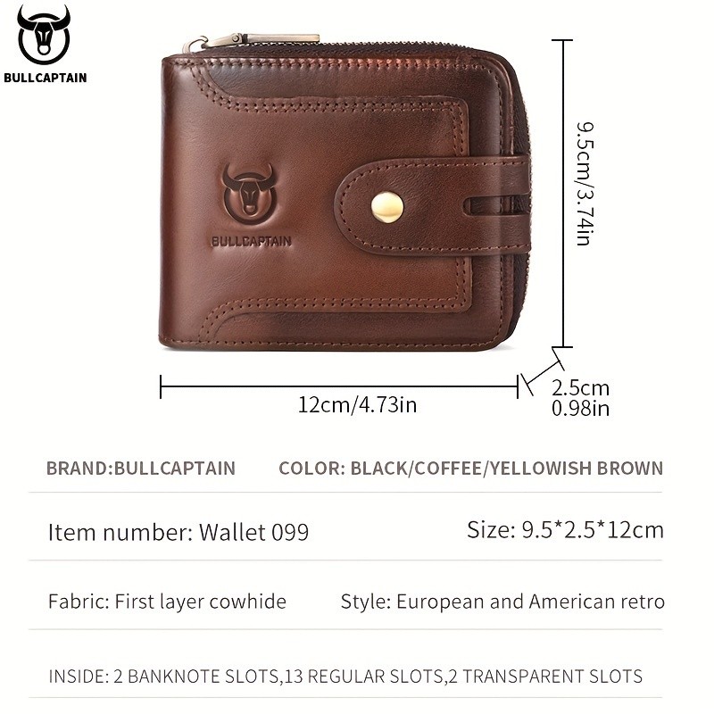 BULLCAPTAIN Men's Vintage Leather Wallet for Men