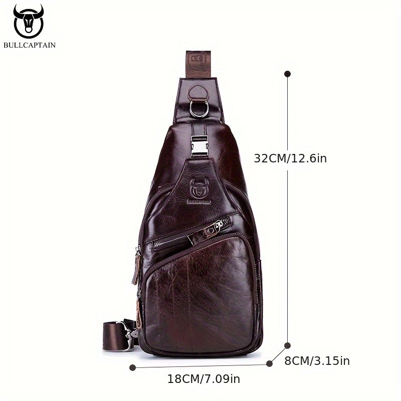 BULLCAPTAIN Men's Genuine Leather Chest Bag