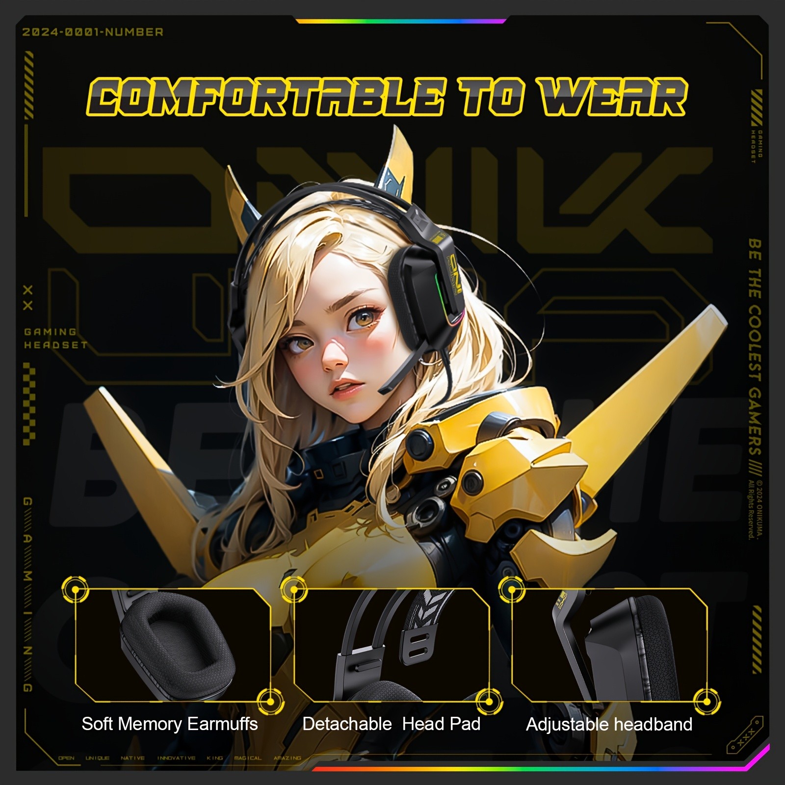 ONIKUMA Gaming Headset Immersive Surround Sound with RGB Lighting & Noise-Cancelling Mic