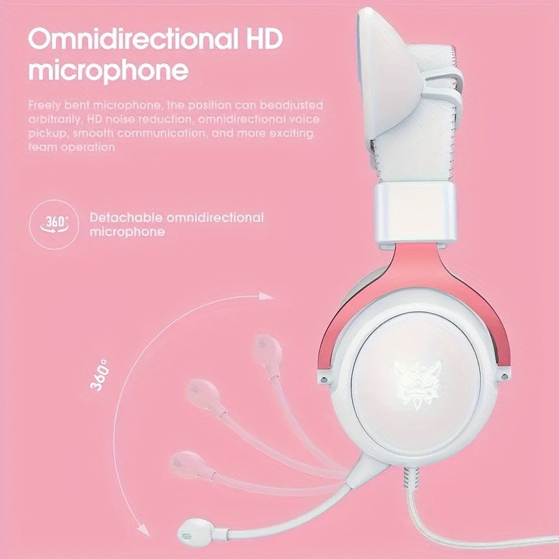 ONIKUMA 3.5mm Wired Gaming Headset  Panoramic Sound, Detachable Cat Ear Decor, and RGB Lighting