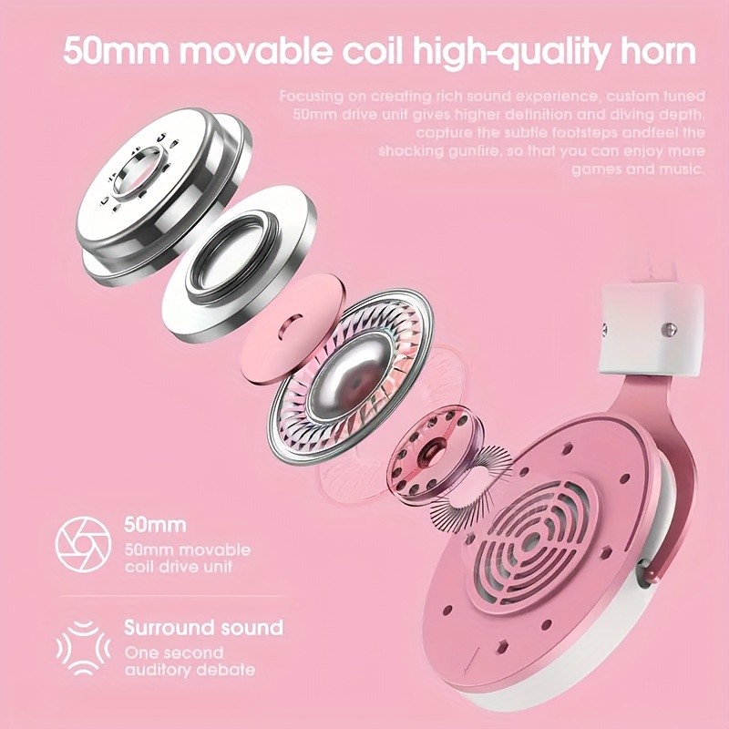 ONIKUMA 3.5mm Wired Gaming Headset  Panoramic Sound, Detachable Cat Ear Decor, and RGB Lighting