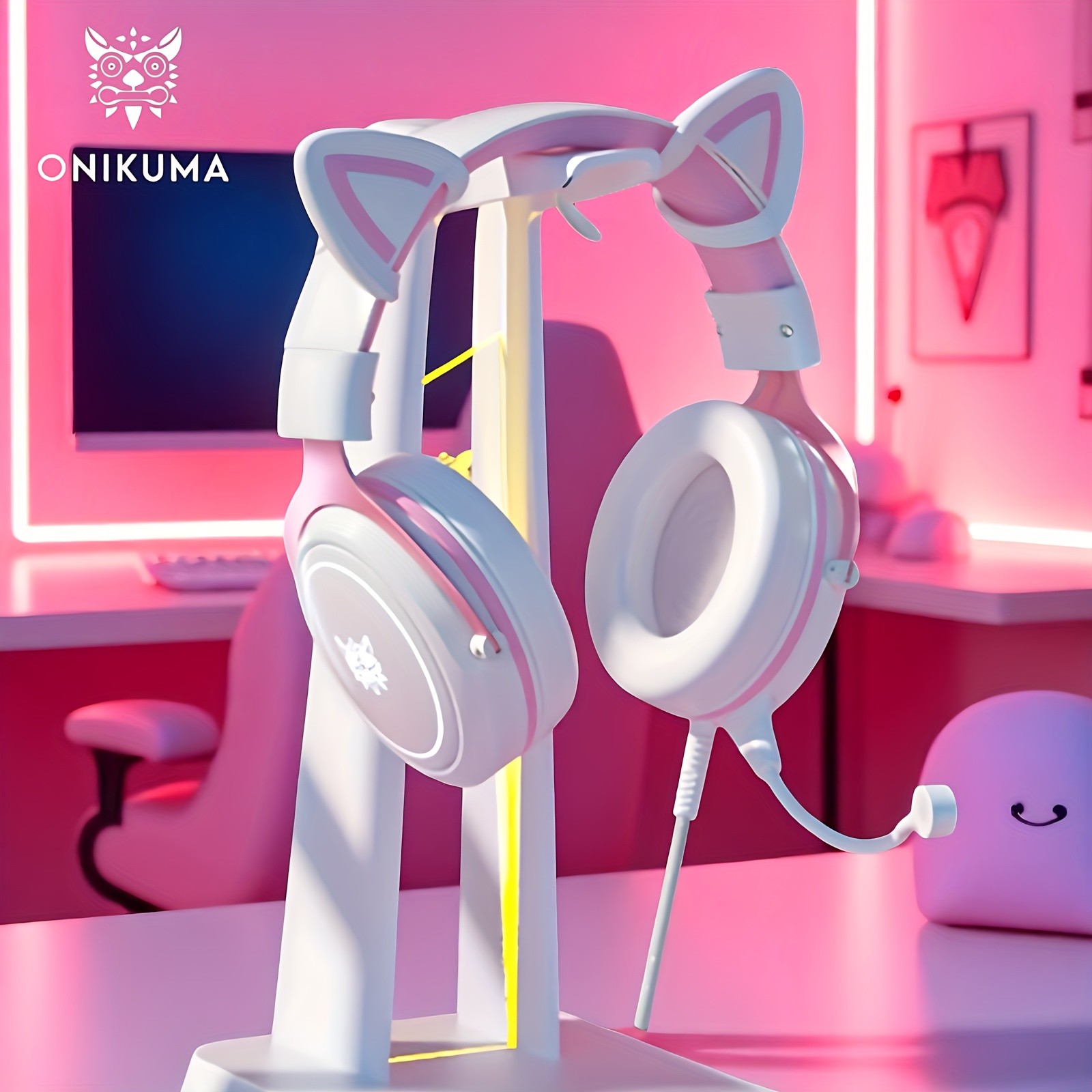 ONIKUMA 3.5mm Wired Gaming Headset  Panoramic Sound, Detachable Cat Ear Decor, and RGB Lighting