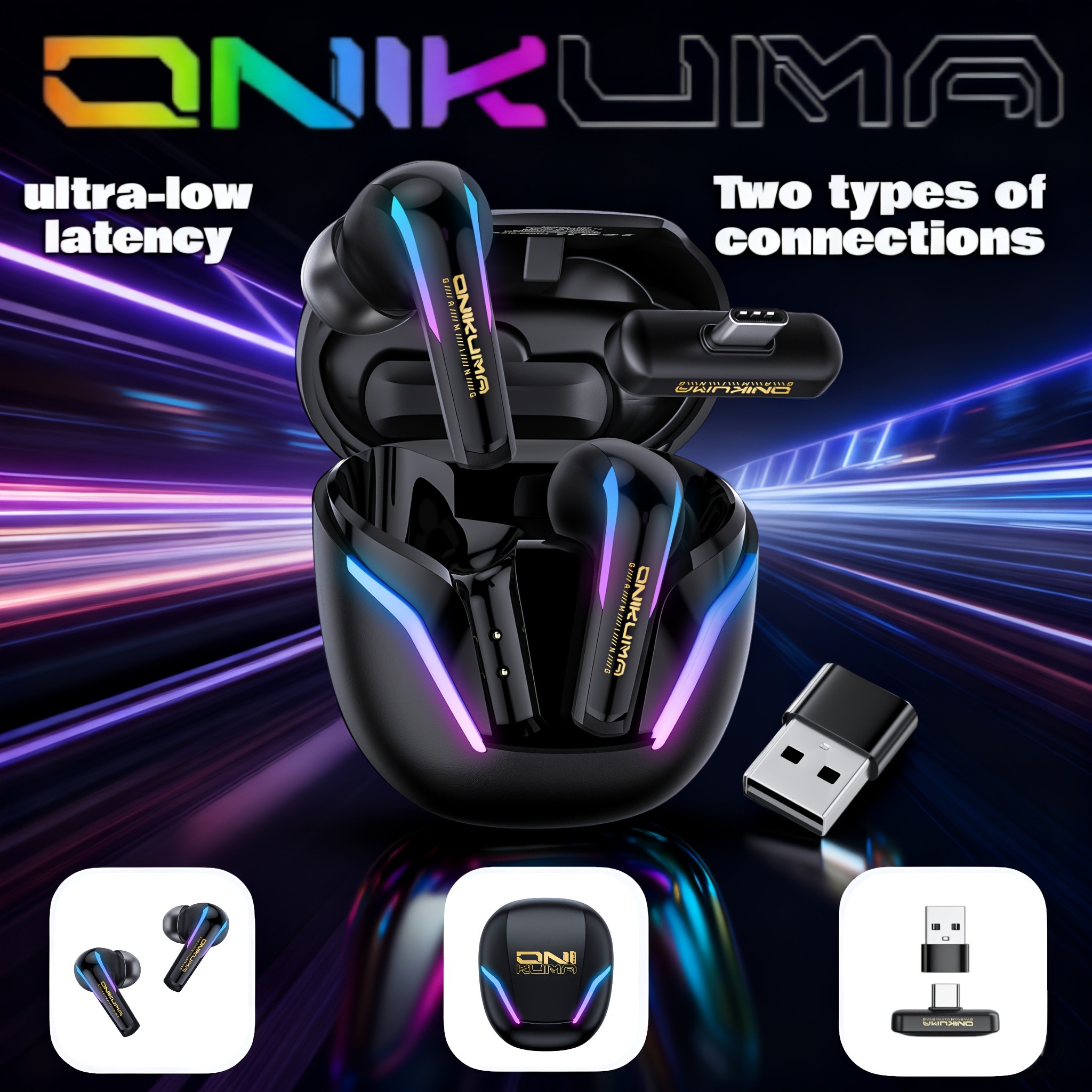 ONIKUMA Wireless Gaming Headset  Ultra-Low Latency, Precision 3D Sound, Enhanced Bass, LED Lighting