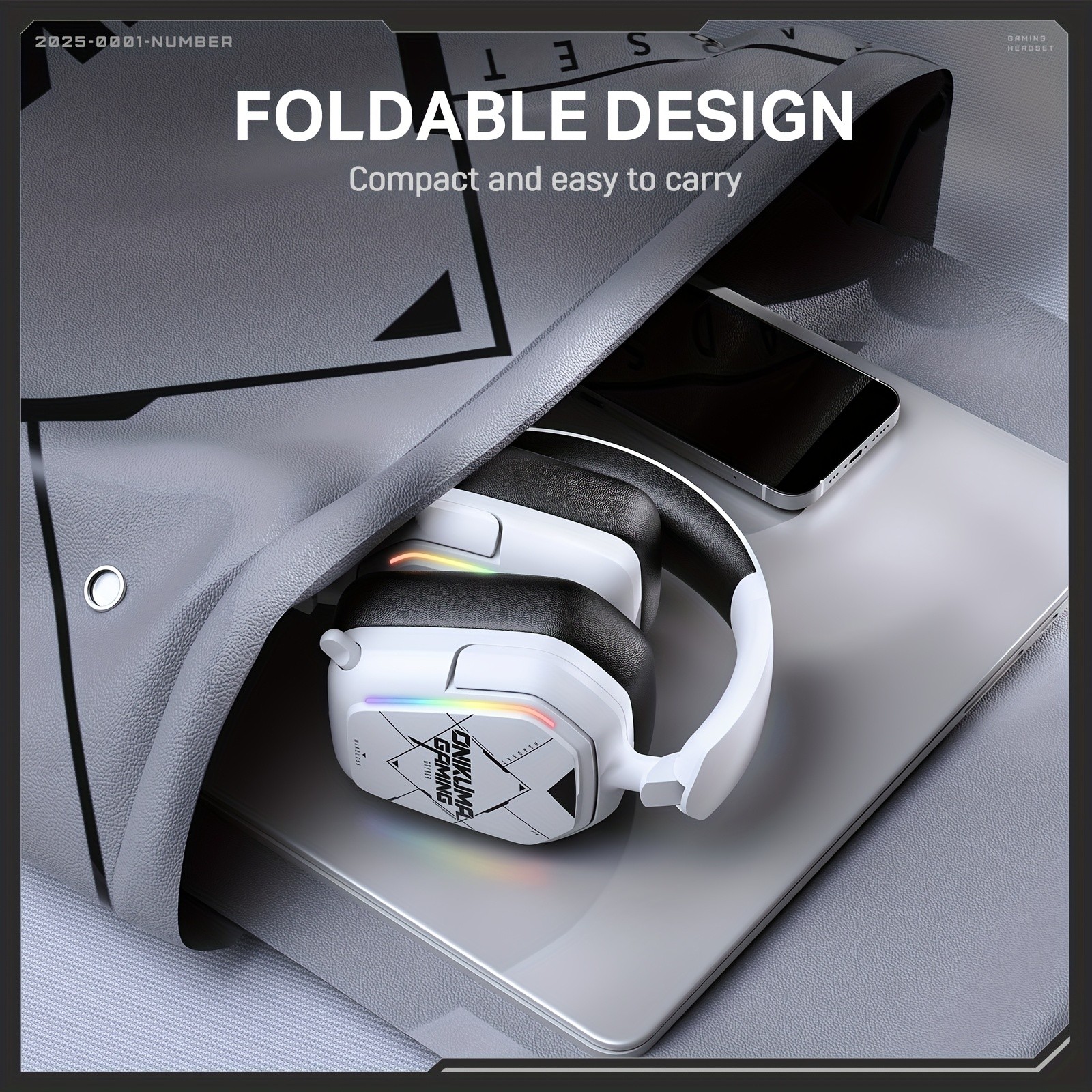 ONIKUMA Ultra-Lightweight Wireless Headset  7.1 Surround Sound, RGB Lighting, Retractable Noise-Canceling Mic